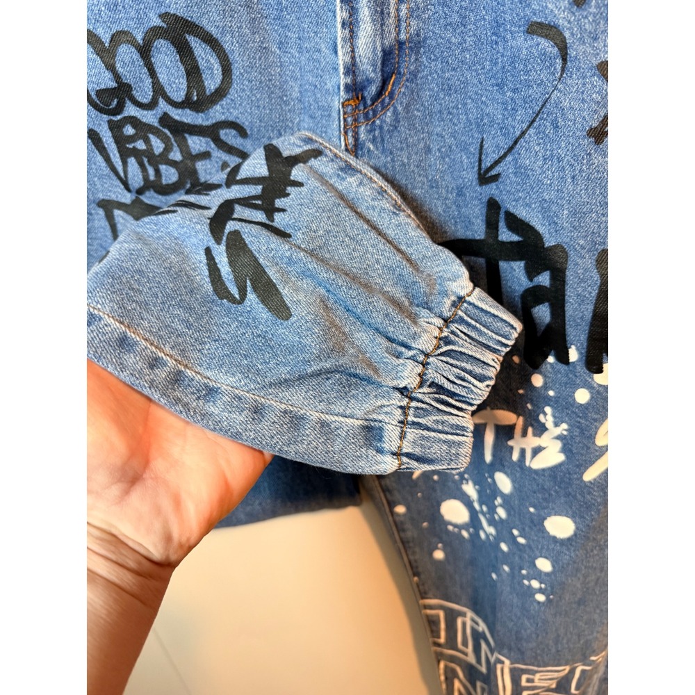 SONG Graffiti Jogger Jeans Women's Size 3/26 Blue Denim Elastic Waist Art - Picture 6 of 10